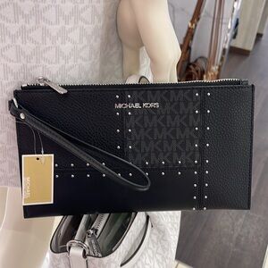 Michael Kors Jet Set Travel Large Studded Patchwork and Signature Logo Wristlet